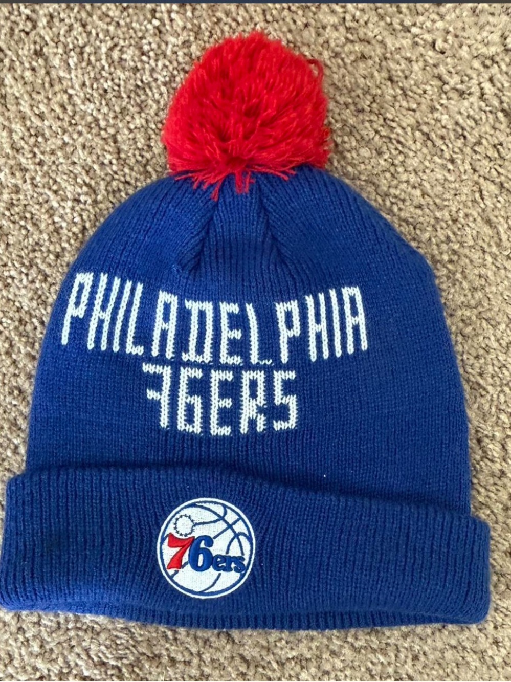 Philadelphia 76ers Pom Beanie - Blue with Red Pom Unisex
